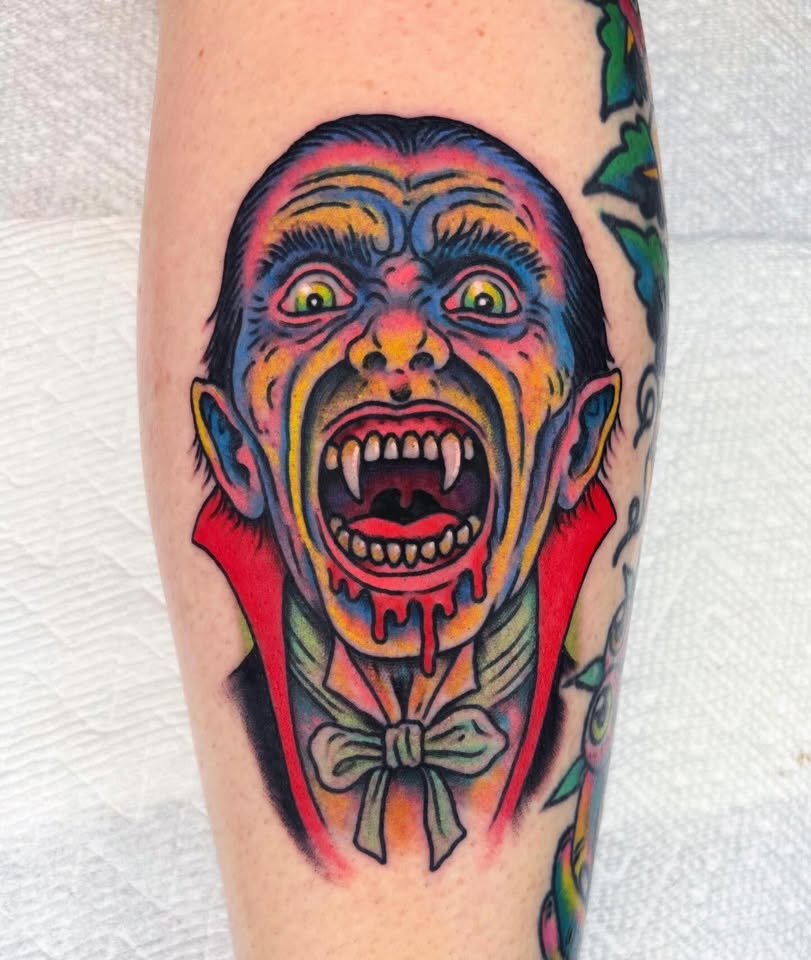 Classic colorful Dracula tattoo