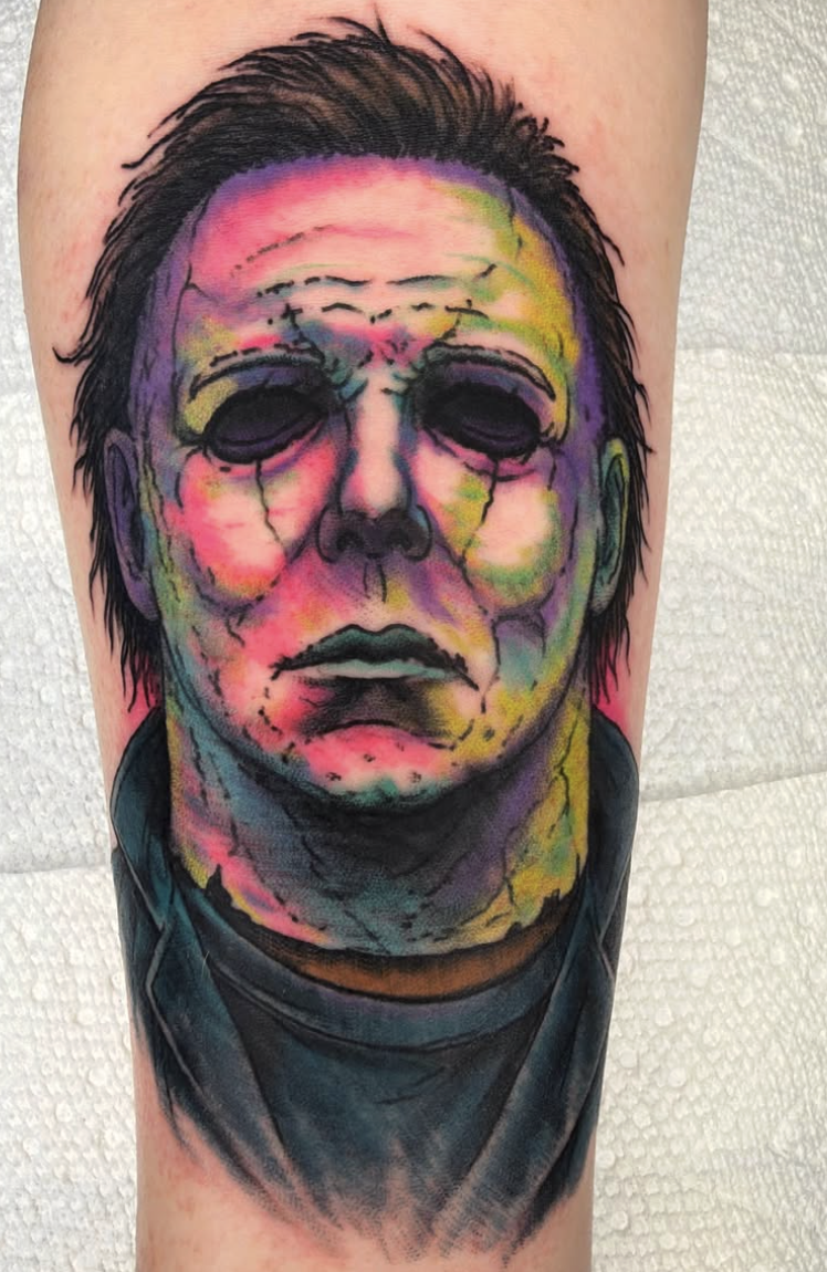 Watercolor Michael Myers tattoo