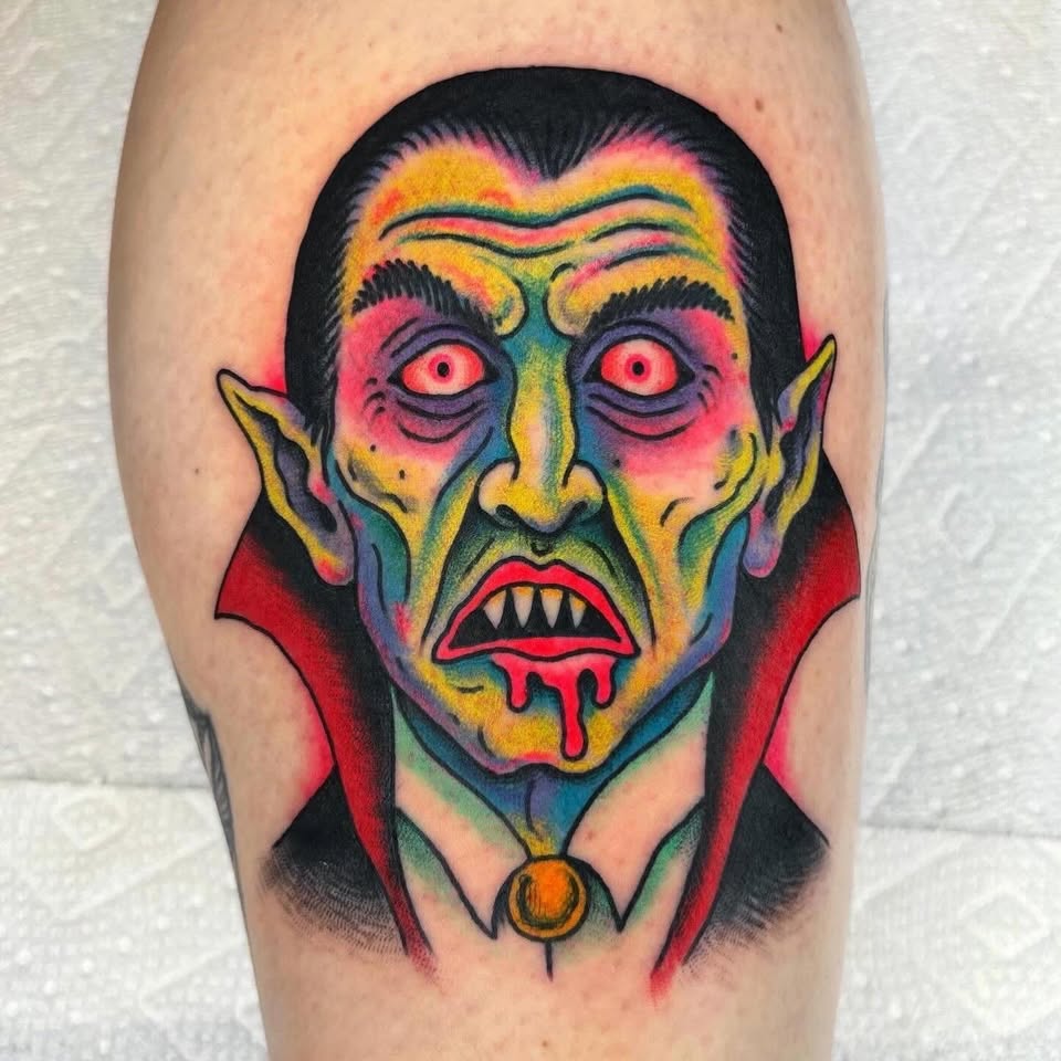 Classic Dracula portrait tattoo